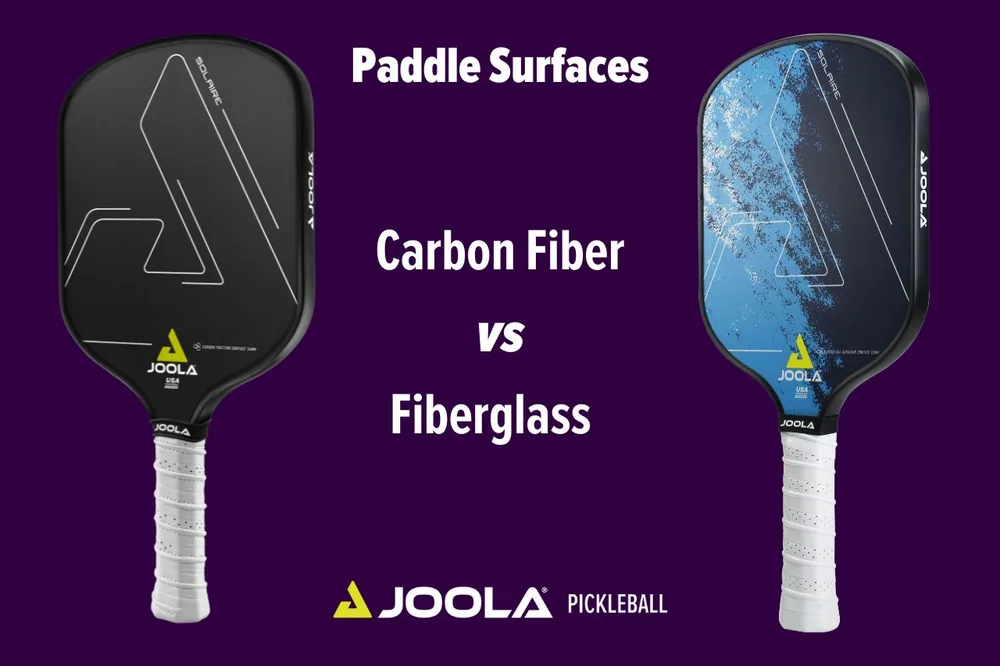 Hai mặt vợt pickleball làm từ sợi carbon và sợi thuỷ tinh đặt cạnh nhau