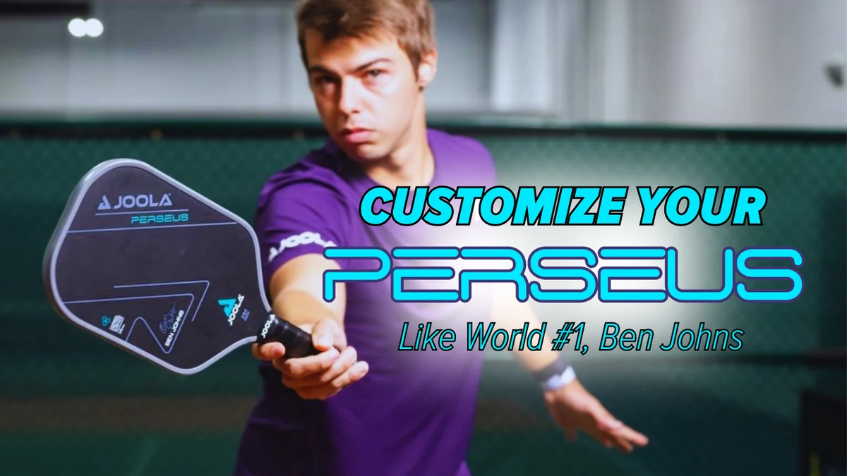 Ben Johns cầm vợt JOOLA Perseus, ảnh hướng dẫn tuỳ chỉnh vợt của JOOLA