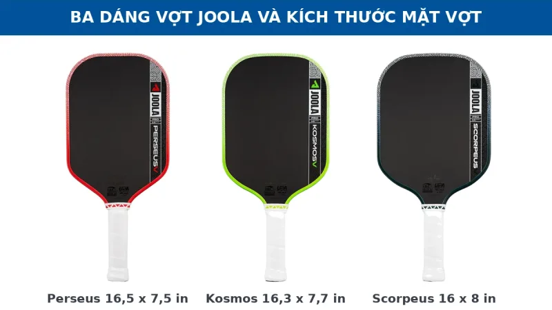Thông số vợt pickleball JOOLA 2026: bảng tra đầy đủ theo từng dòng
