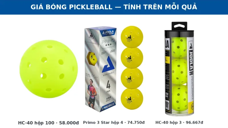 Giá bóng pickleball 2026: bảng giá mỗi quả và cách chọn bóng trong nhà hay ngoài trời